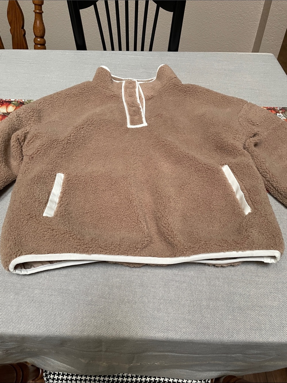 Lined Fuzzy Fleece Jacket Pullover Top, M